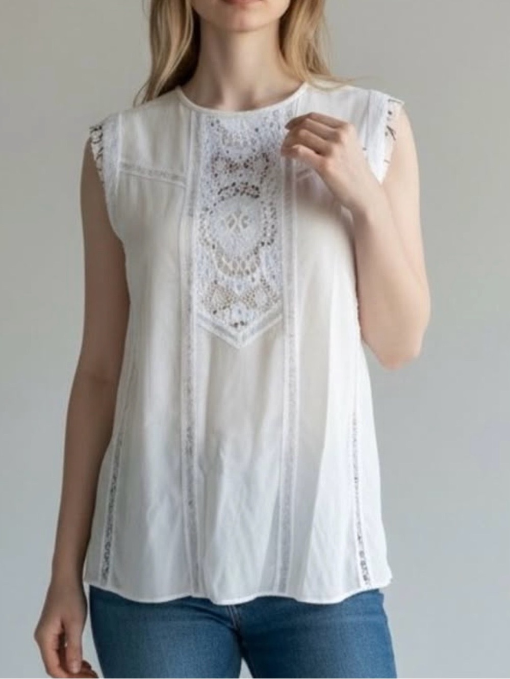 A.L.C White Lace-Panel Sleeveless Womens Top size 6